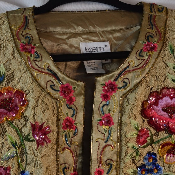 TOGETHER Beaded, Sequinned, embroidered, Lace Jacket SZ 16 - Picture 4 of 11